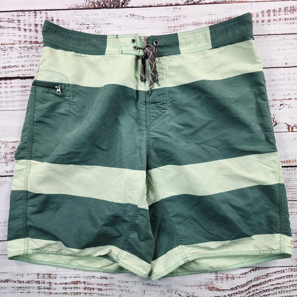 Patagonia Wavefarer Board Shorts Mens 36 Green Striped Swim Trunks 9"